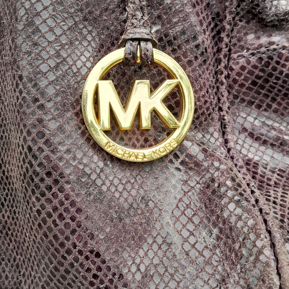 Michael Kors Purple Python Leather Satchel Tote Good Pre Owned RARE - Picture 2 of 13
